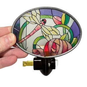 Nightlight Stained Glass look Dragonfly plug in multi color soft night lighting